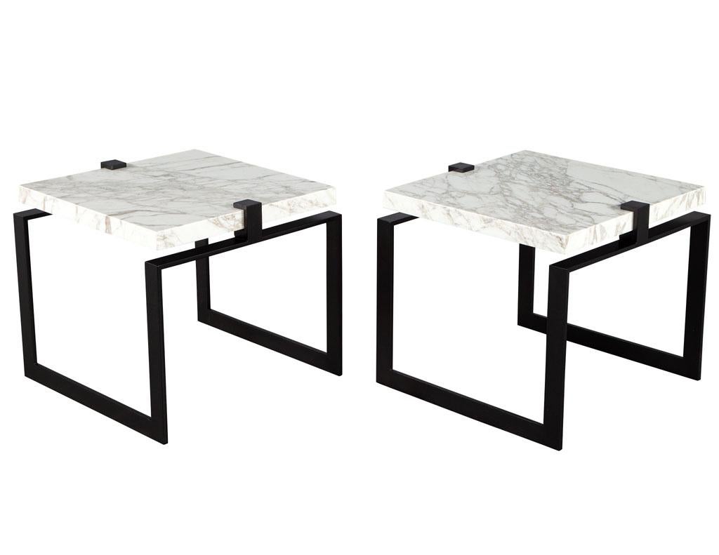 Pair of Modern Marble and Metal End Tables For Sale 2