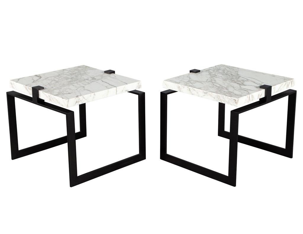 Pair of Modern Marble and Metal End Tables For Sale 3