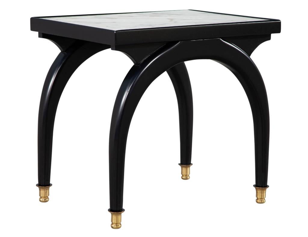 Pair of Modern Marble Top Black and White End Tables with Curved Legs 2