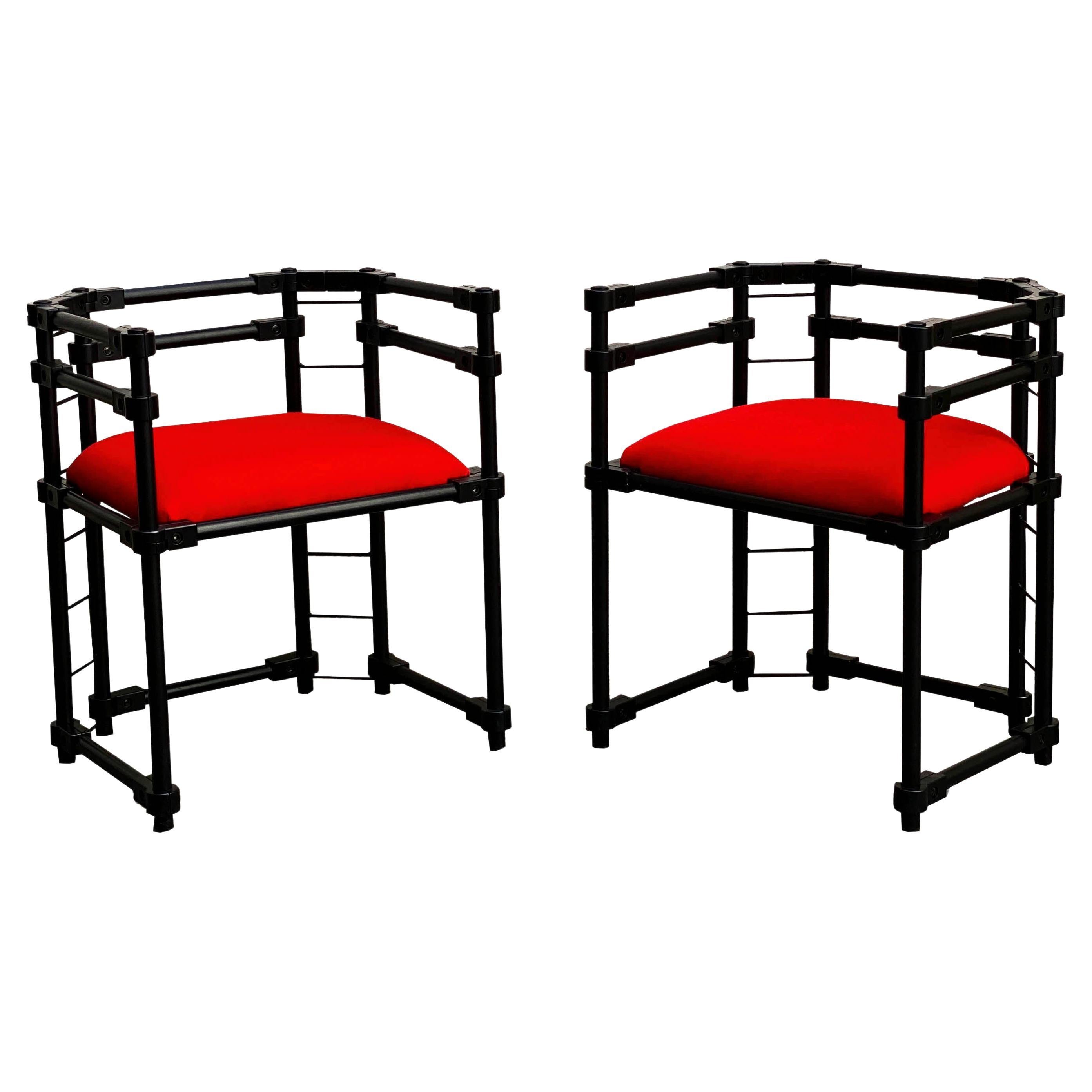 Pair of Modern Metal Armchairs with Bolts, Italy 1970s For Sale