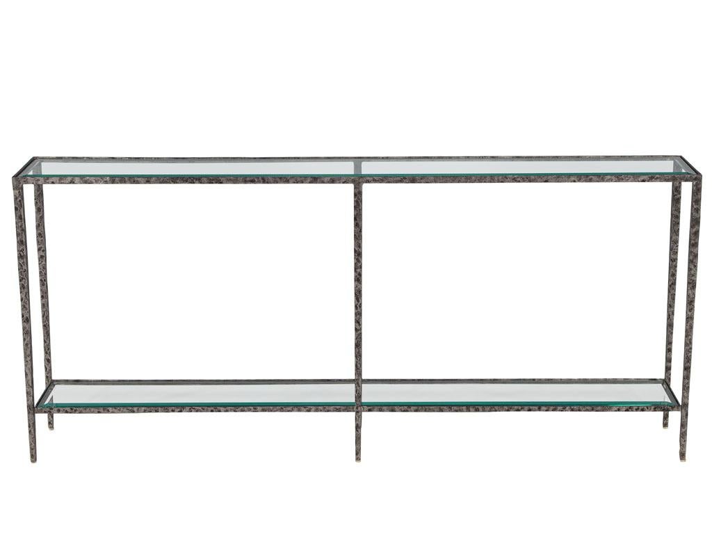 Pair of Modern Metal Console Tables with Hammered Details by Maitland-Smith 4