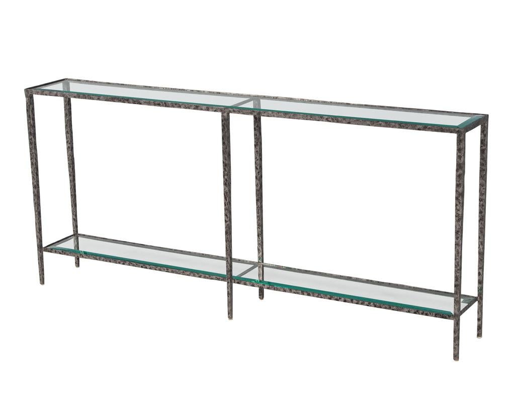 Pair of Modern Metal Console Tables with Hammered Details by Maitland-Smith 5