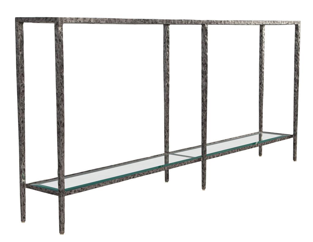 Pair of Modern Metal Console Tables with Hammered Details by Maitland-Smith 6