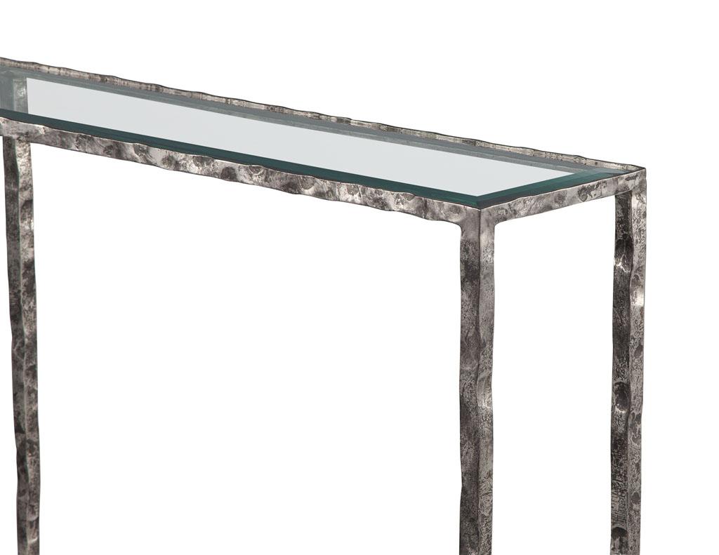 American Pair of Modern Metal Console Tables with Hammered Details by Maitland-Smith