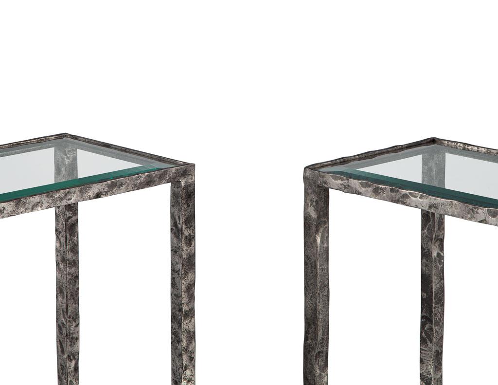 Pair of Modern Metal Console Tables with Hammered Details by Maitland-Smith In Good Condition In North York, ON