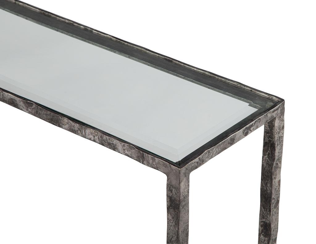Contemporary Pair of Modern Metal Console Tables with Hammered Details by Maitland-Smith