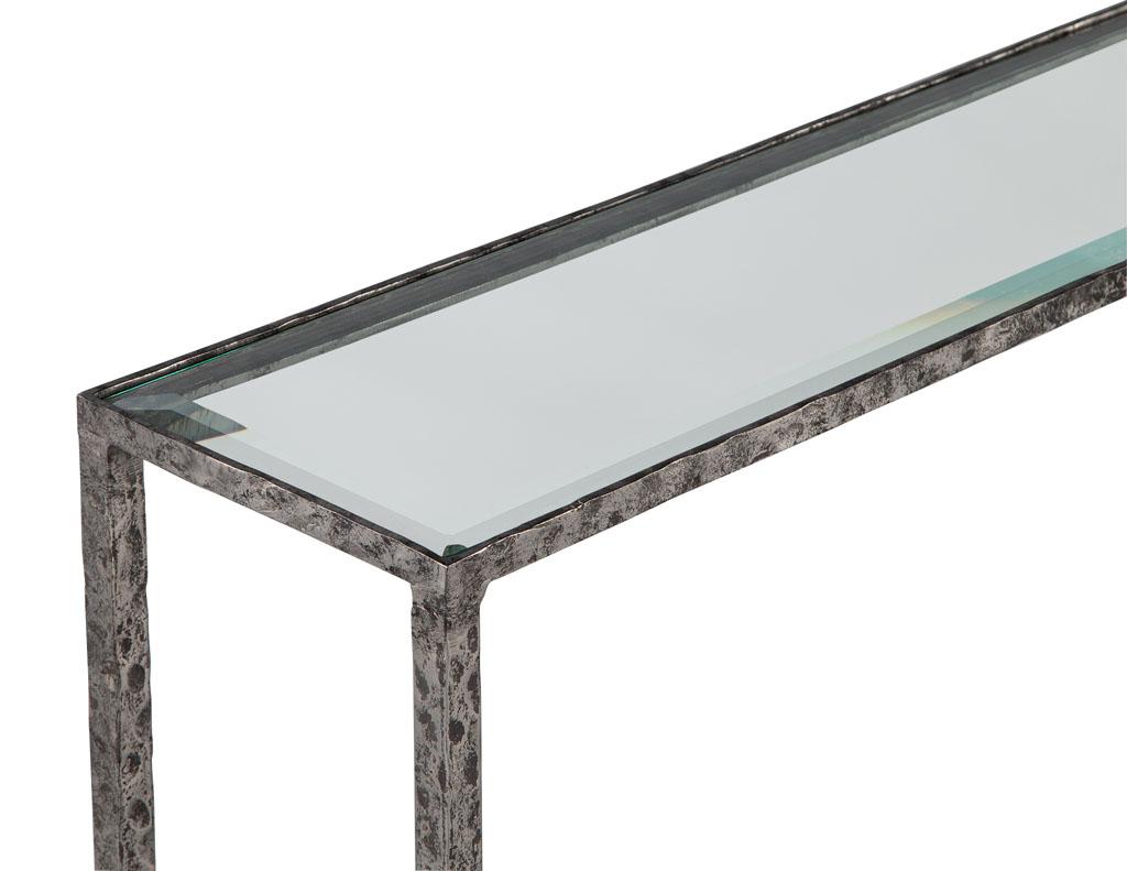 Pair of Modern Metal Console Tables with Hammered Details by Maitland-Smith 2