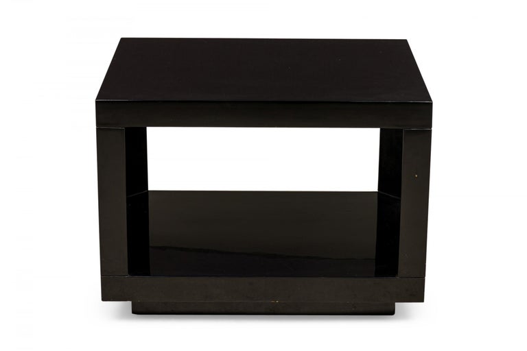 Pair of Modern Midnight Blue Lacquered Rectangular End / Side Tables
