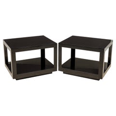 Pair of Modern Midnight Blue Lacquered Rectangular End / Side Tables