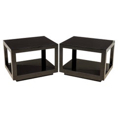 Pair of Modern Midnight Blue Lacquered Rectangular End / Side Tables