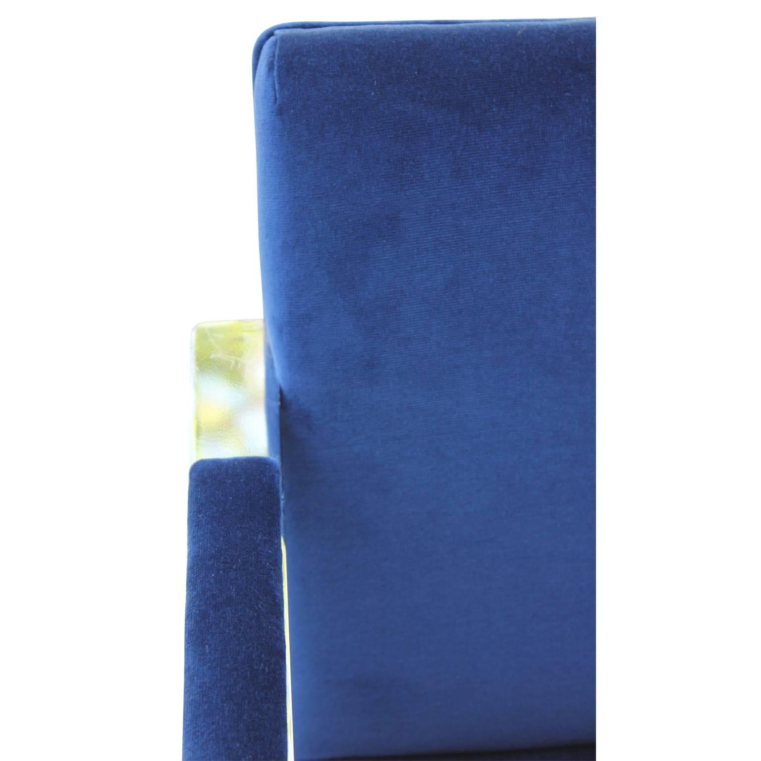 Pair of Modern Mies Van Der Rohe for Brueton Chrome Brno Chairs in Blue Velvet 6