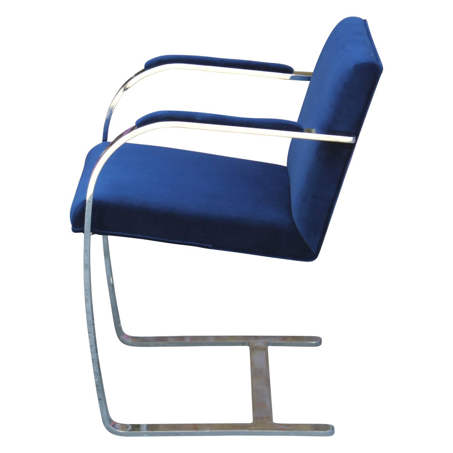 Pair of Modern Mies Van Der Rohe for Brueton Chrome Brno Chairs in Blue Velvet 3