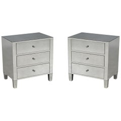 Pair of Modern Mirrored Nightstands Chests