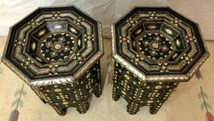 Pair of Modern Moroccan Ebonized Wood with White Brass and Bone Inlaid Tables