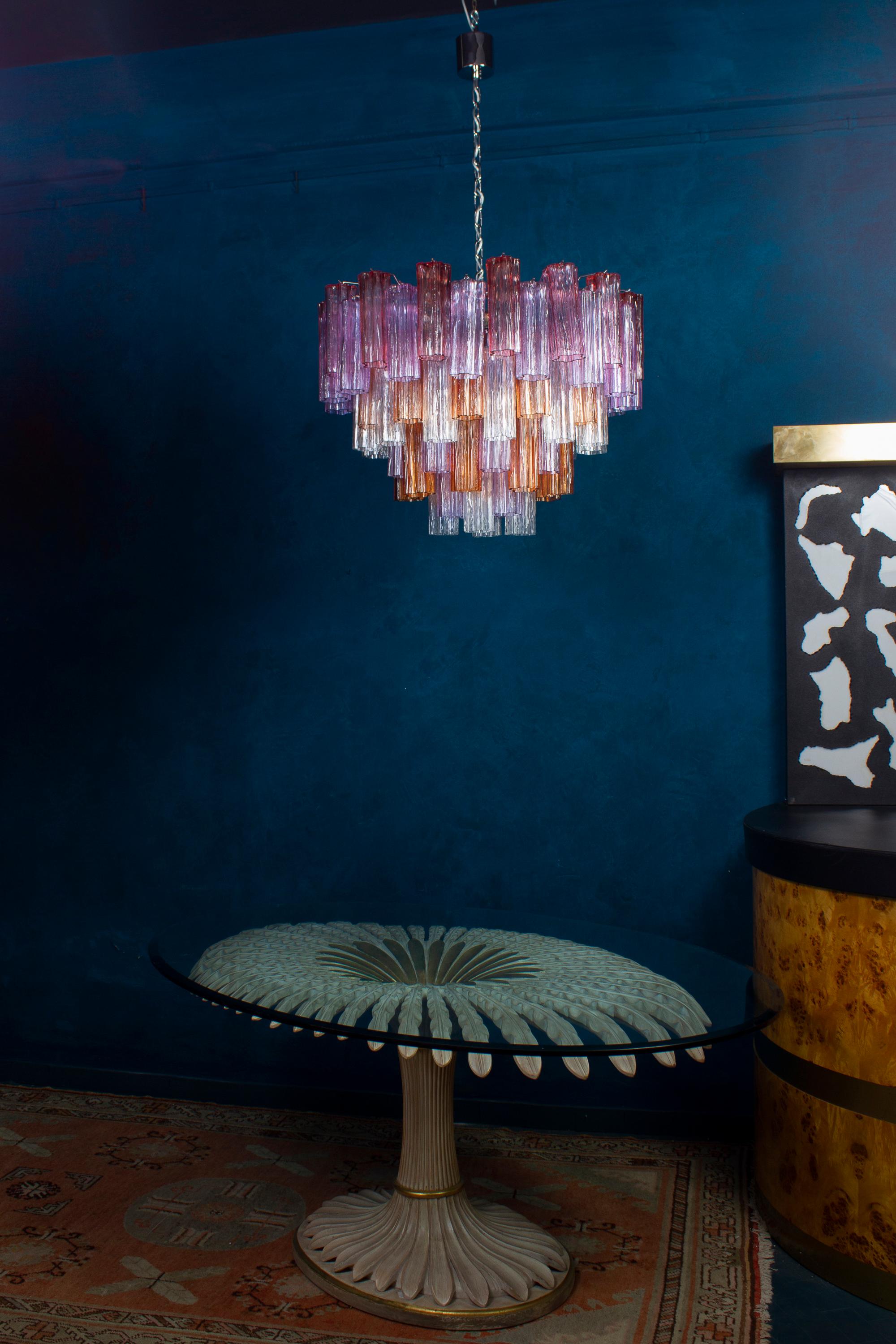 Pair of Modern Multicolored Tronchi Murano Glass Chandelier For Sale 4