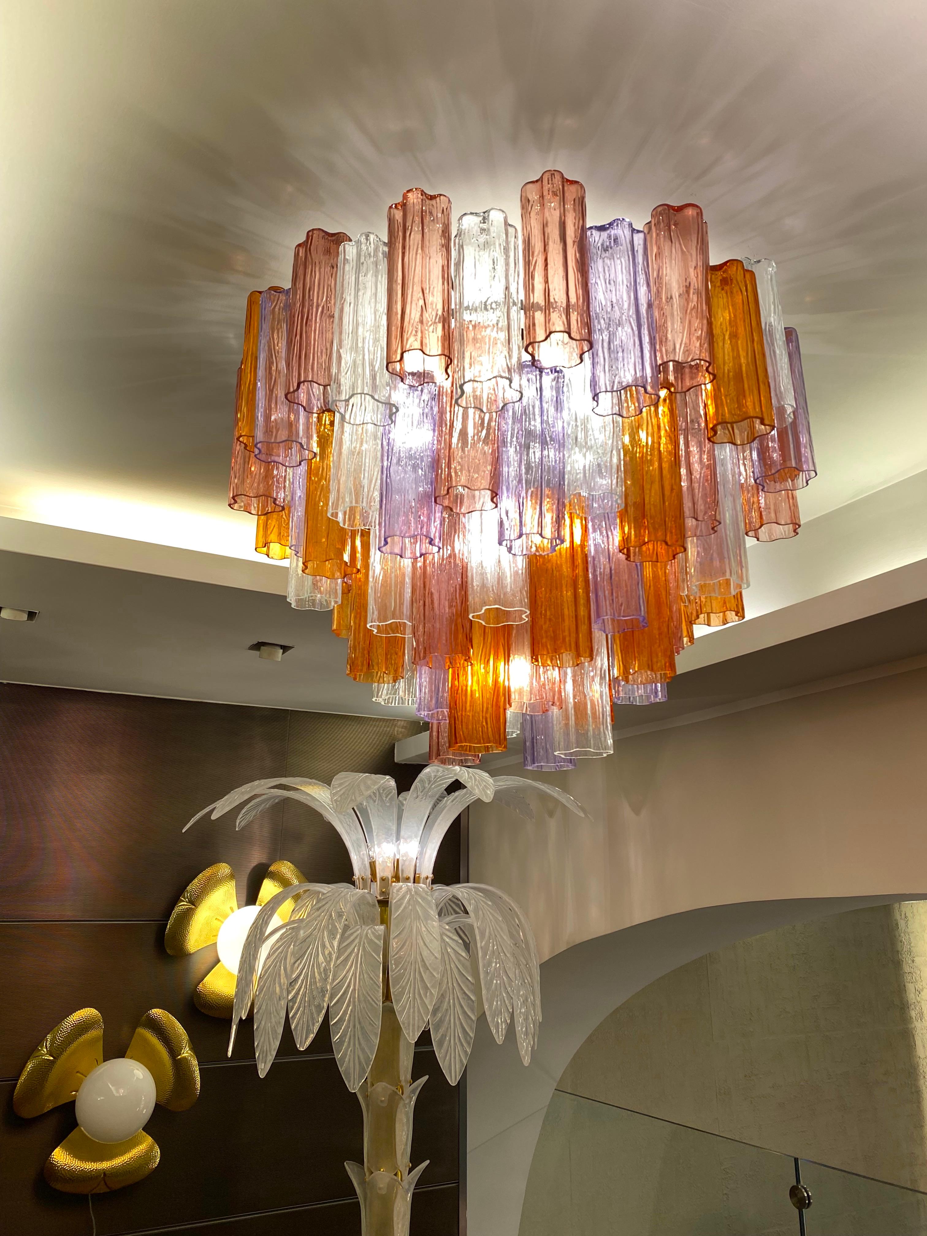 Pair of Modern Multicolored Tronchi Murano Glass Chandelier For Sale 7
