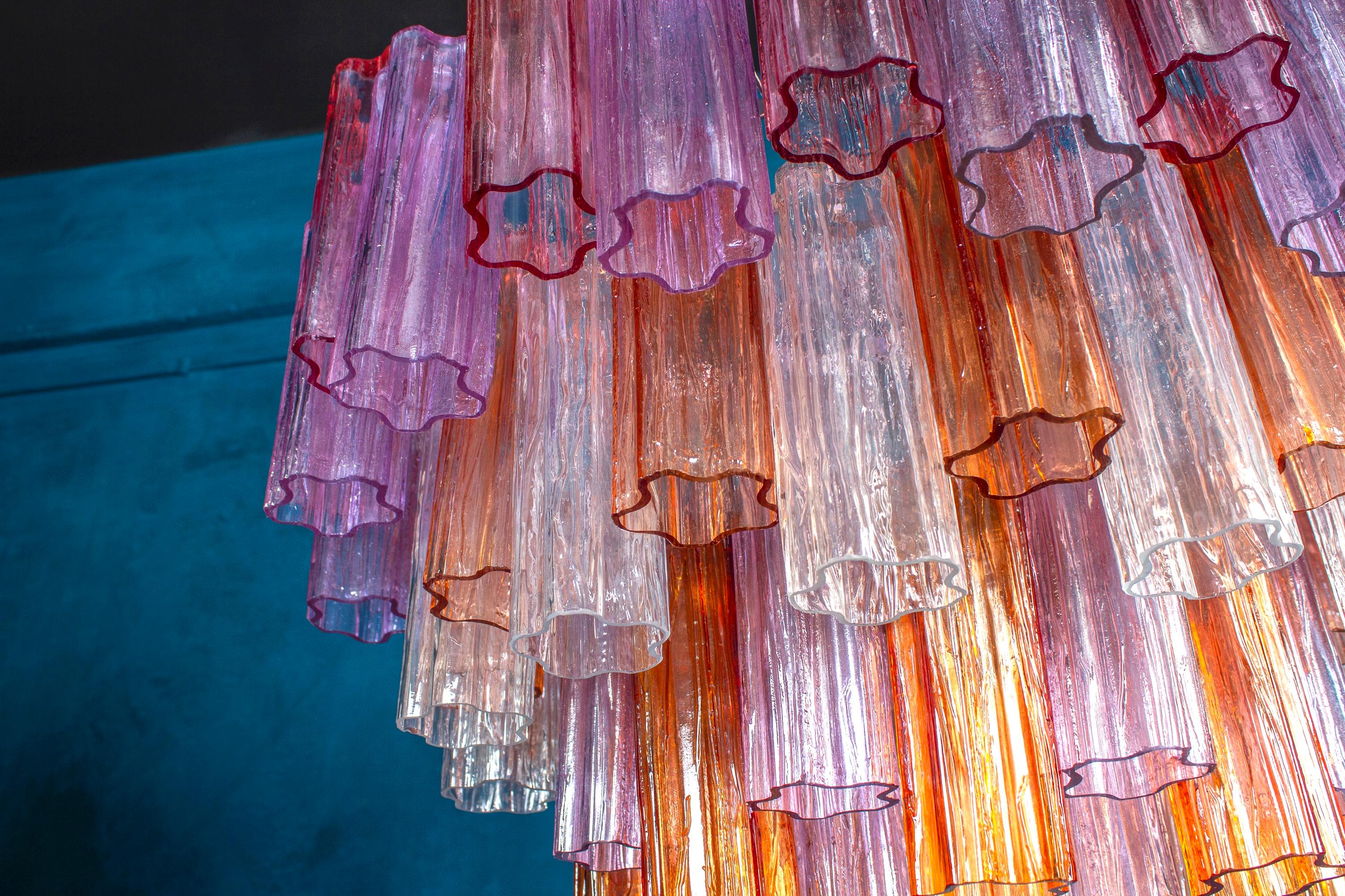 Pair of Modern Multicolored Tronchi Murano Glass Chandelier For Sale 8