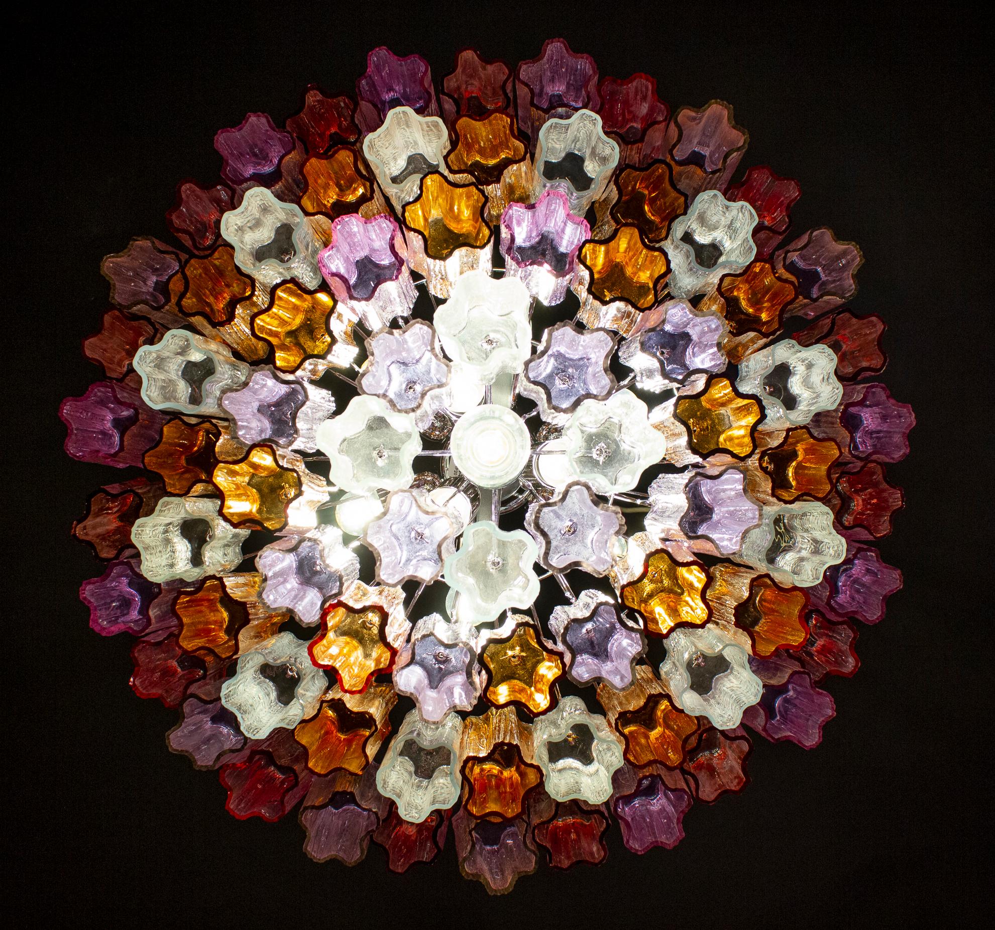 Pair of Modern Multicolored Tronchi Murano Glass Chandelier For Sale 1