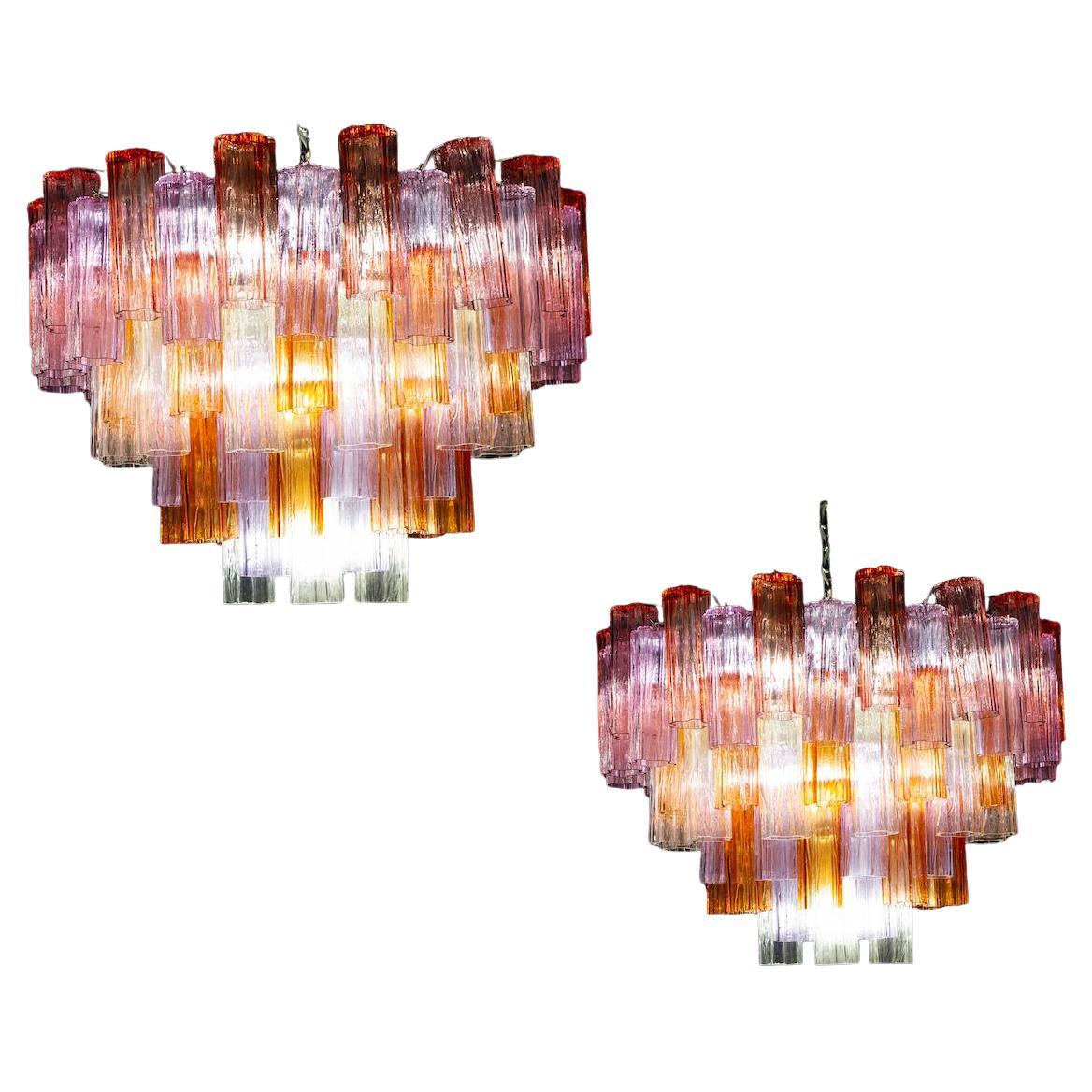 Pair of Modern Multicolored Tronchi Murano Glass Chandelier For Sale