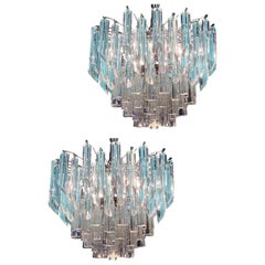 Pair of Modern Multitier Crystal Prism Murano Glass Chandelier, 1970