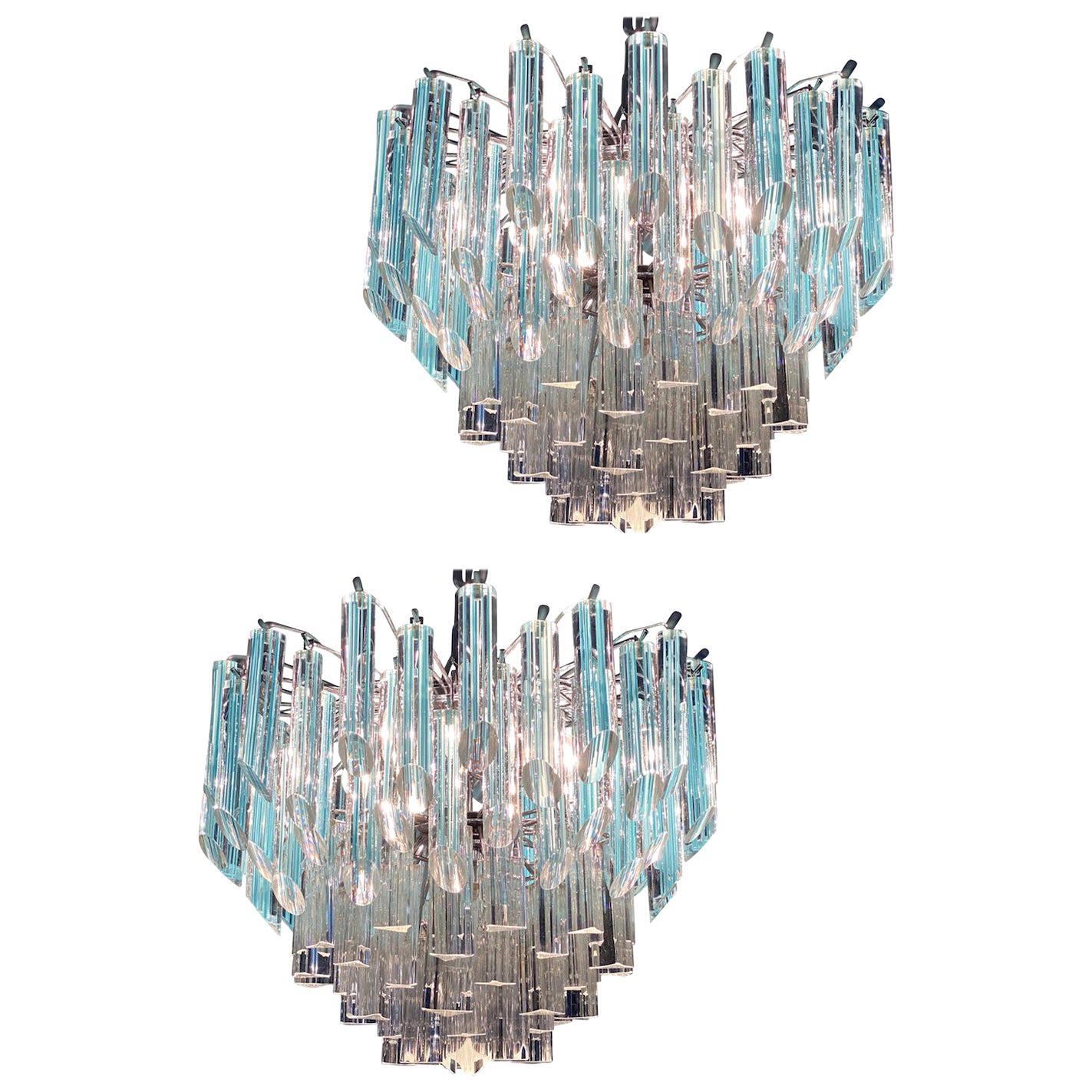 Pair of Modern Multitier Crystal Prism Murano Glass Chandelier, 1970