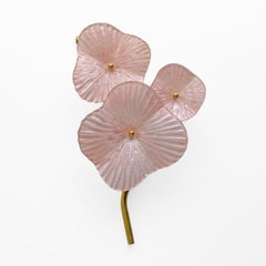 Pair of Modern Murano Artistic Glass Pearly Pink and Brass Sconces