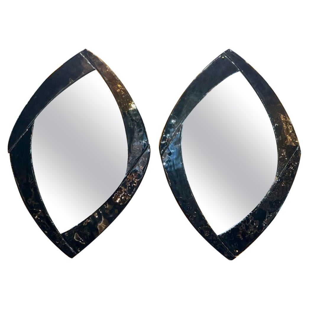 Pair of Modern Murano Black Glass Mirrors For Sale
