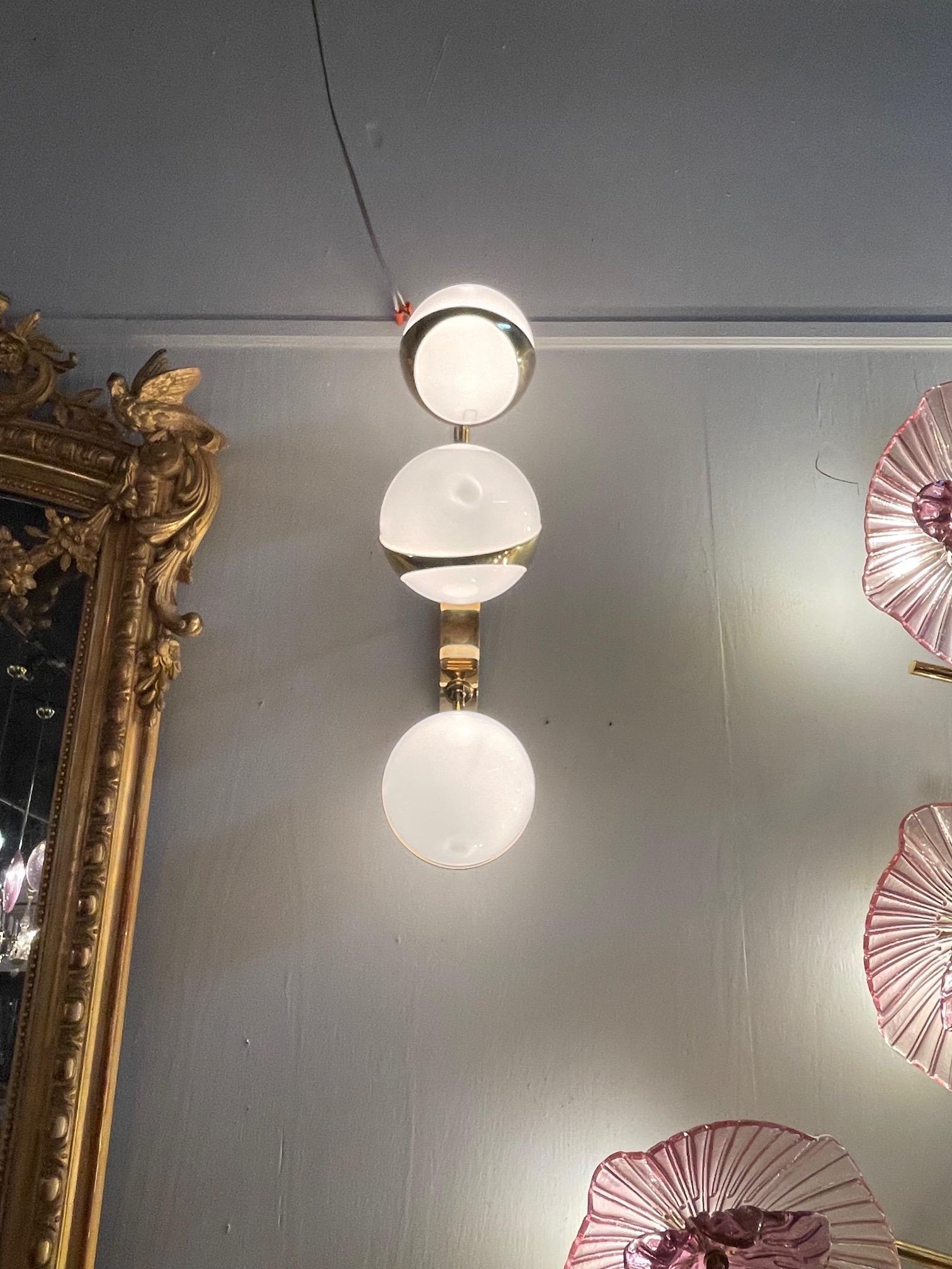 Pair of Modern Murano Brass and Glass Ball Form Sconces In Good Condition For Sale In Dallas, TX