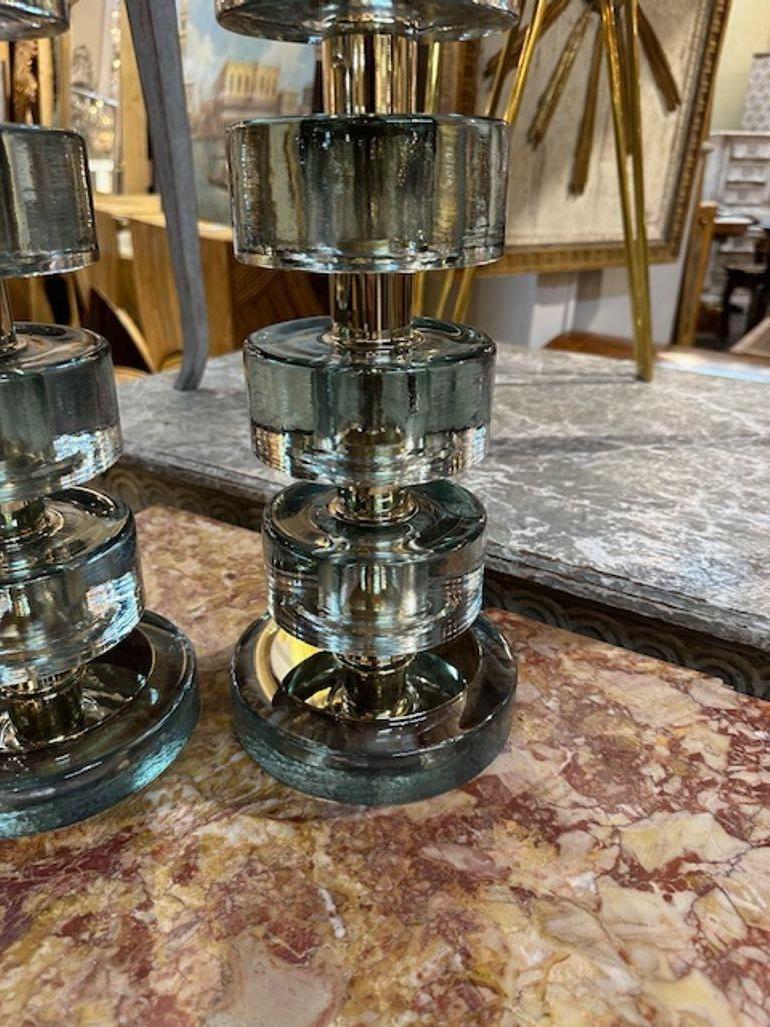 Pair of Modern Murano Disc Lamps In Good Condition In Dallas, TX