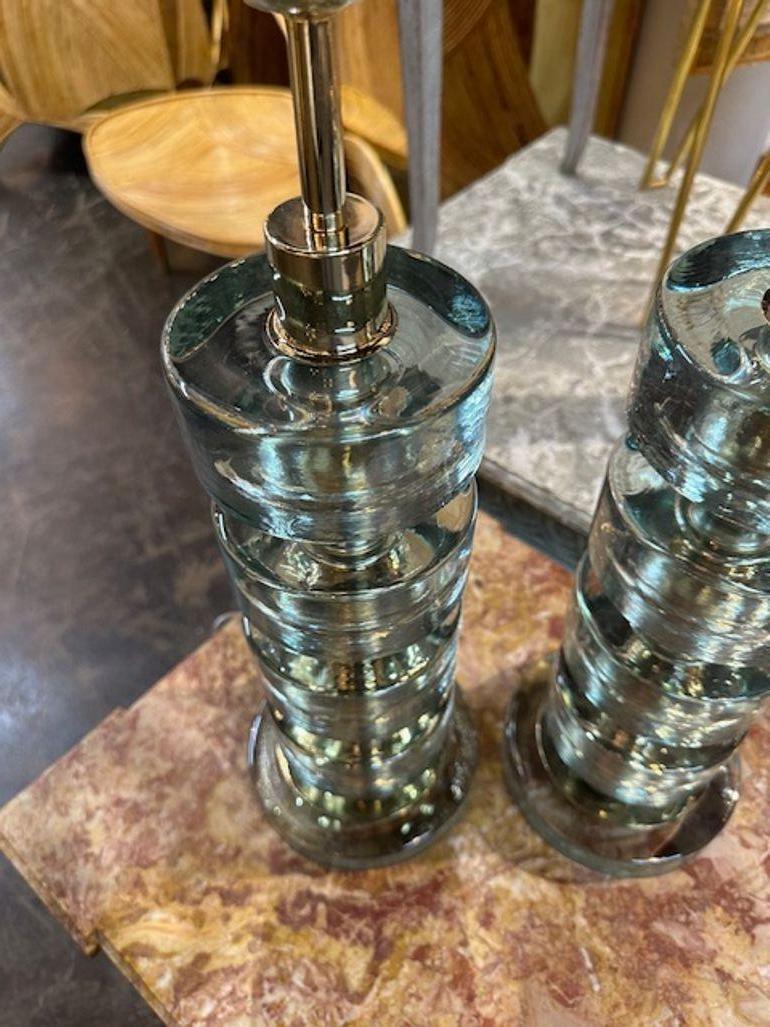 Brass Pair of Modern Murano Disc Lamps