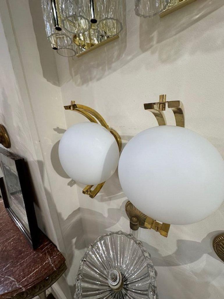 Italian Pair of Modern Murano Glass and Brass Ball Form Sconces For Sale