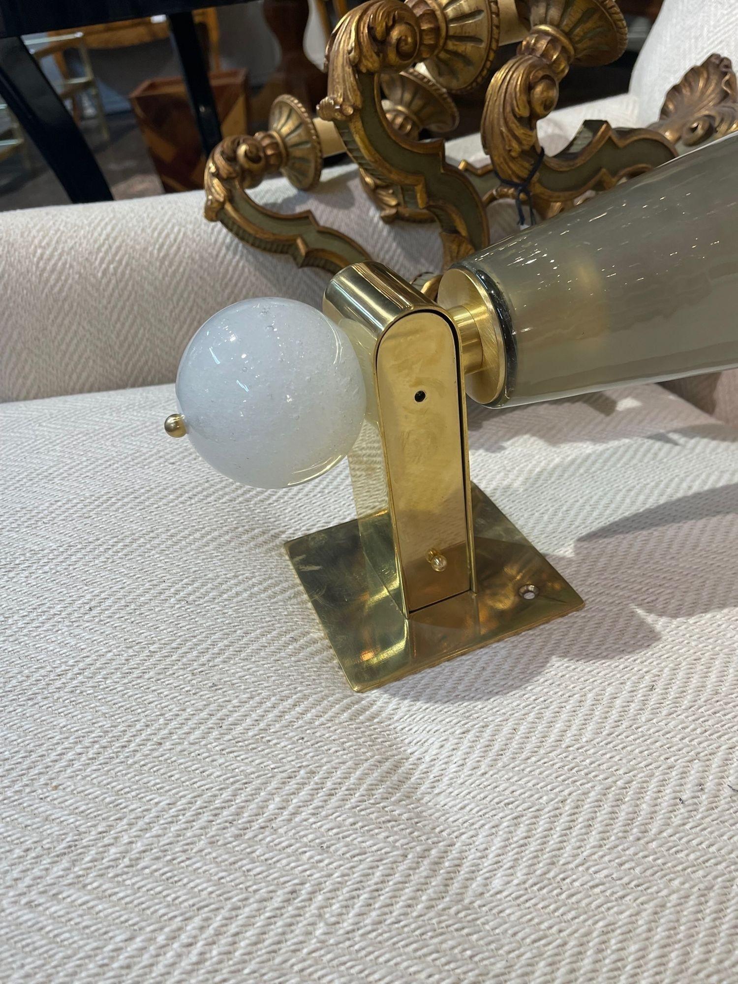 Contemporary Pair of Modern Murano Glass and Brass Cone Form Sconces For Sale