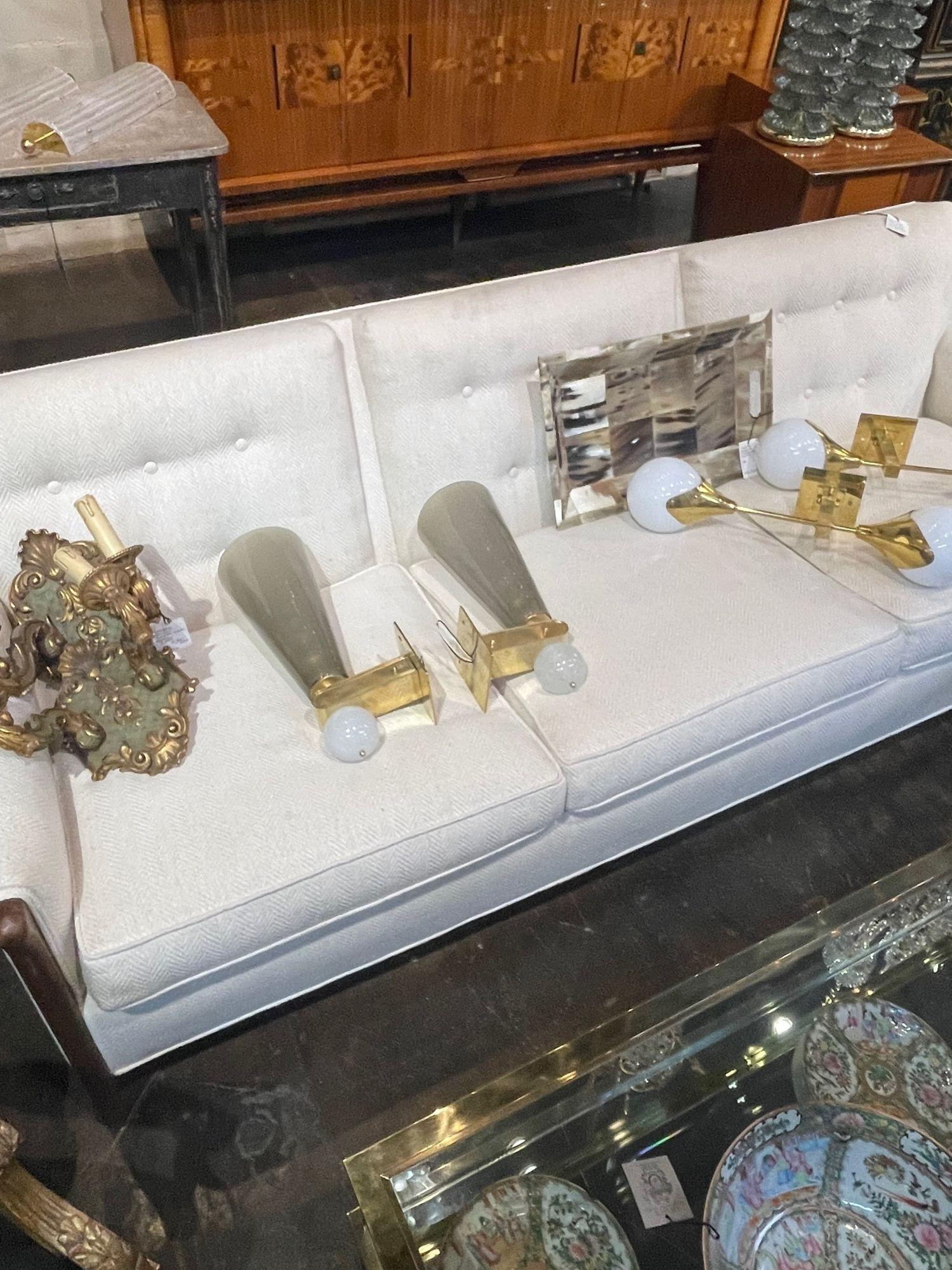 Pair of Modern Murano Glass and Brass Cone Form Sconces For Sale 3