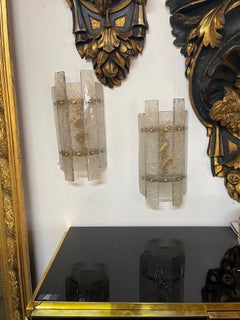 Pair of Modern Murano Glass and Brass Sconces