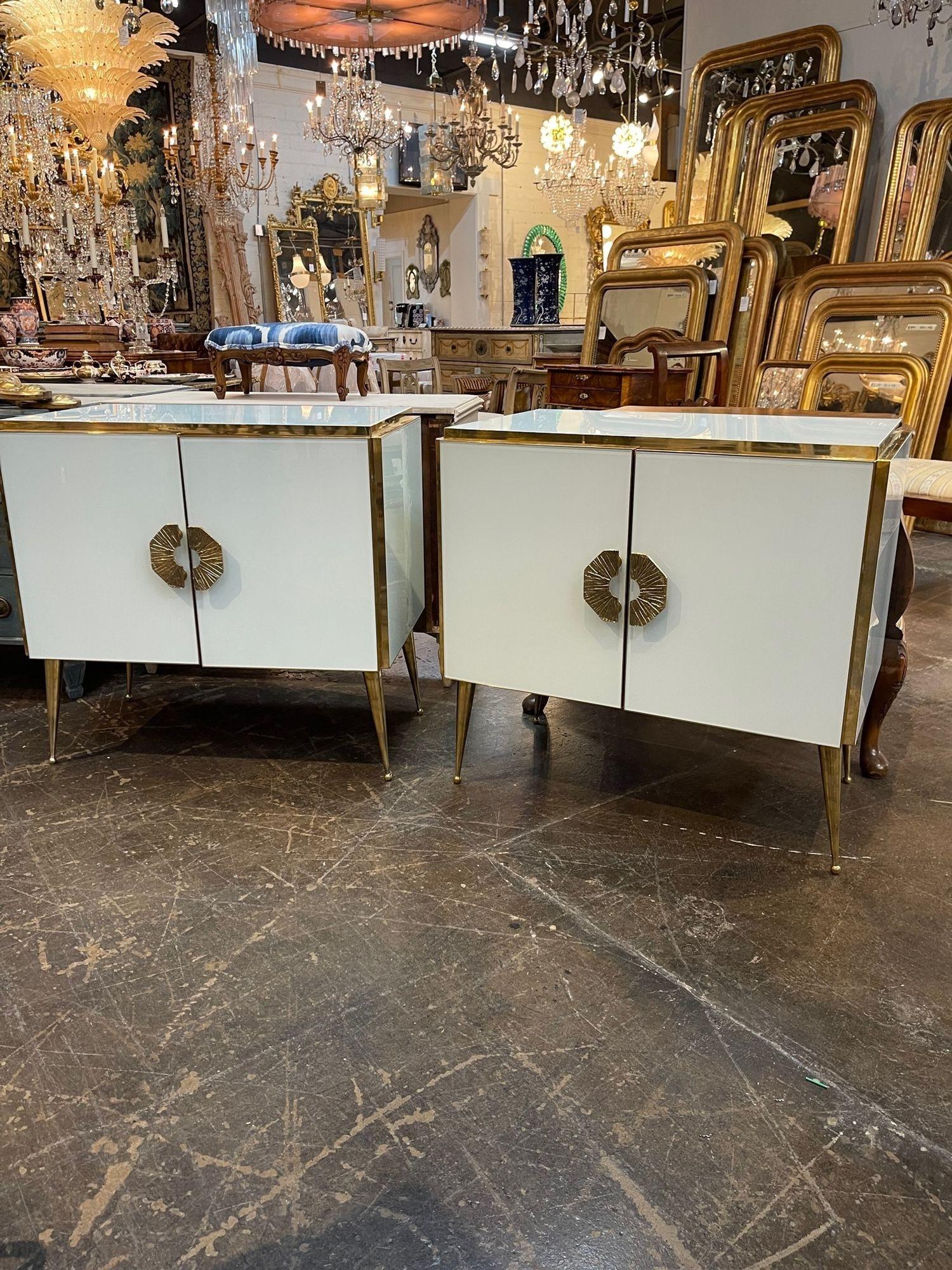 Pair of Modern Murano Glass and Brass Side Cabinets For Sale 5