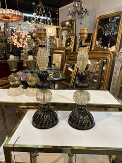 Pair of Modern Murano Glass Black and Gold Lamps