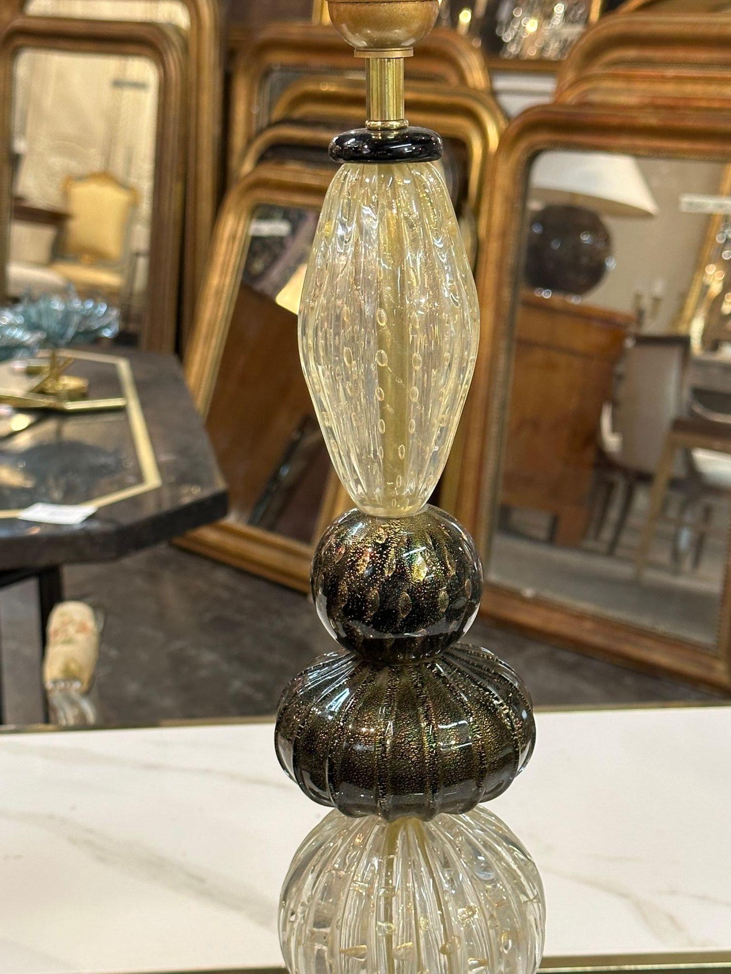 Pair of Modern Murano Glass Black and Gold Lamps In Good Condition For Sale In Dallas, TX