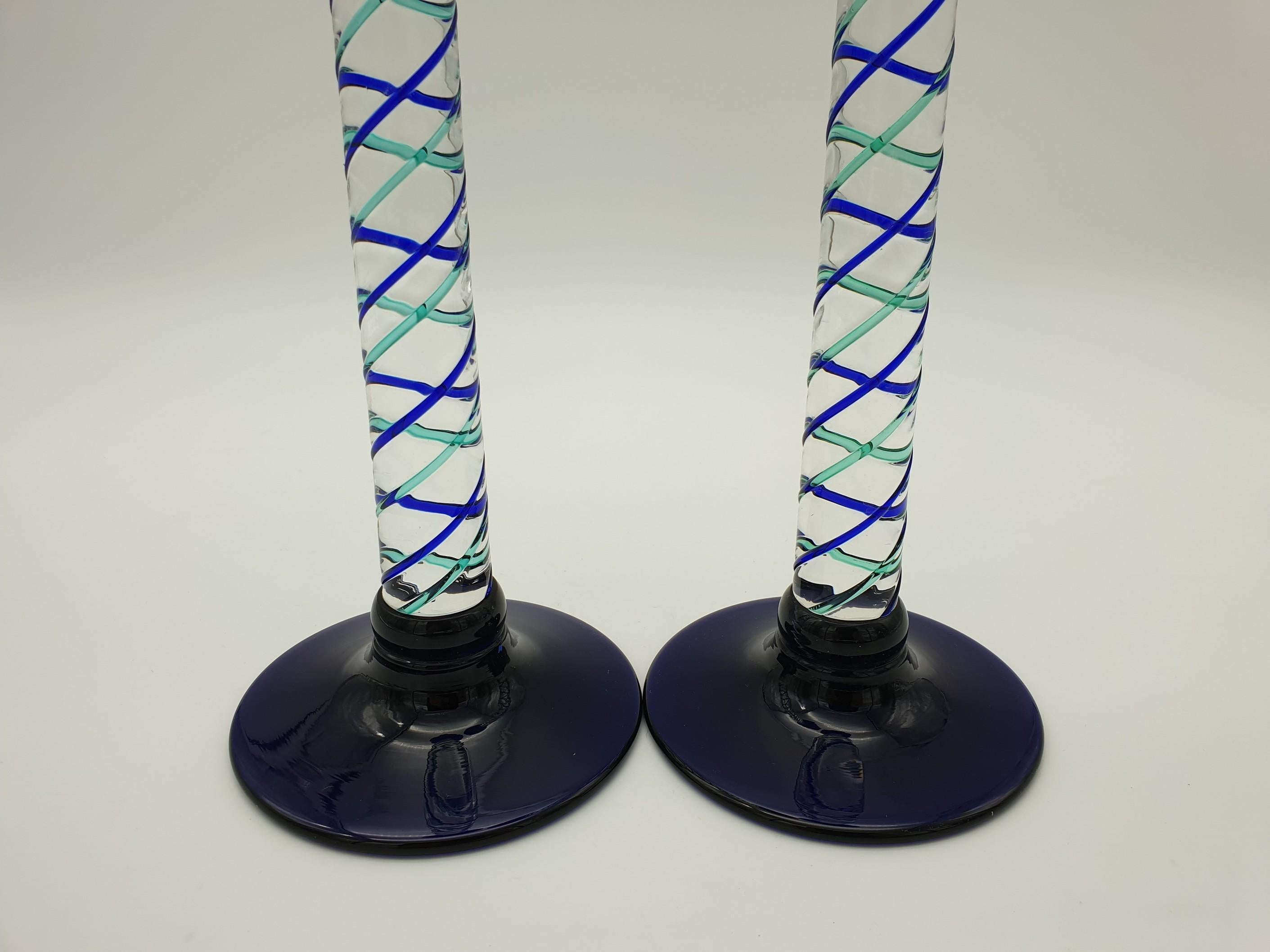 Pair of Modern Murano Glass Candlesticks by Cenedese, Blue and Green, Late 1990s For Sale 5