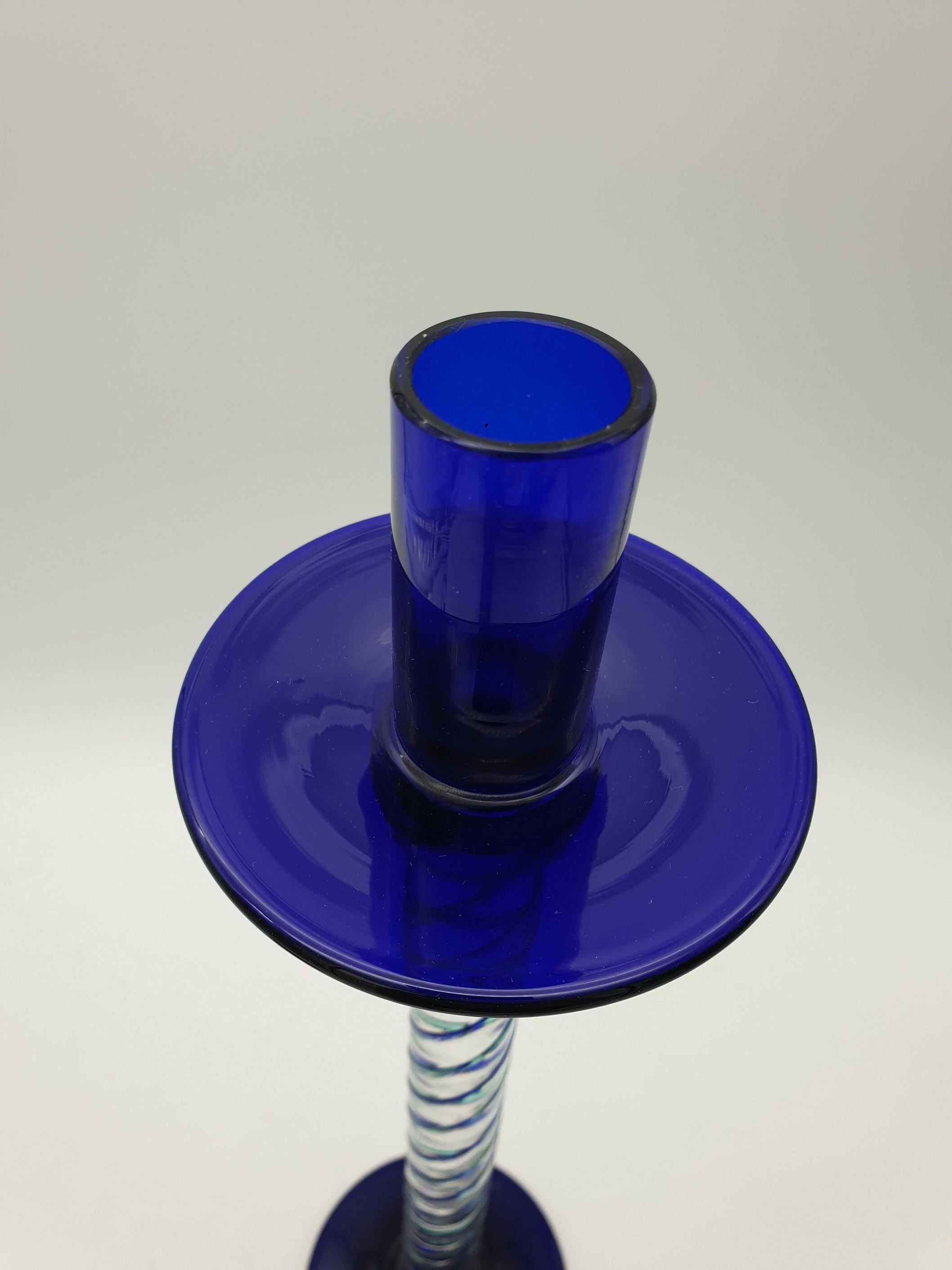 Late 20th Century Pair of Modern Murano Glass Candlesticks by Cenedese, Blue and Green, Late 1990s For Sale