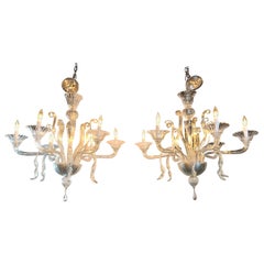 Pair of Modern Murano Glass Chandeliers