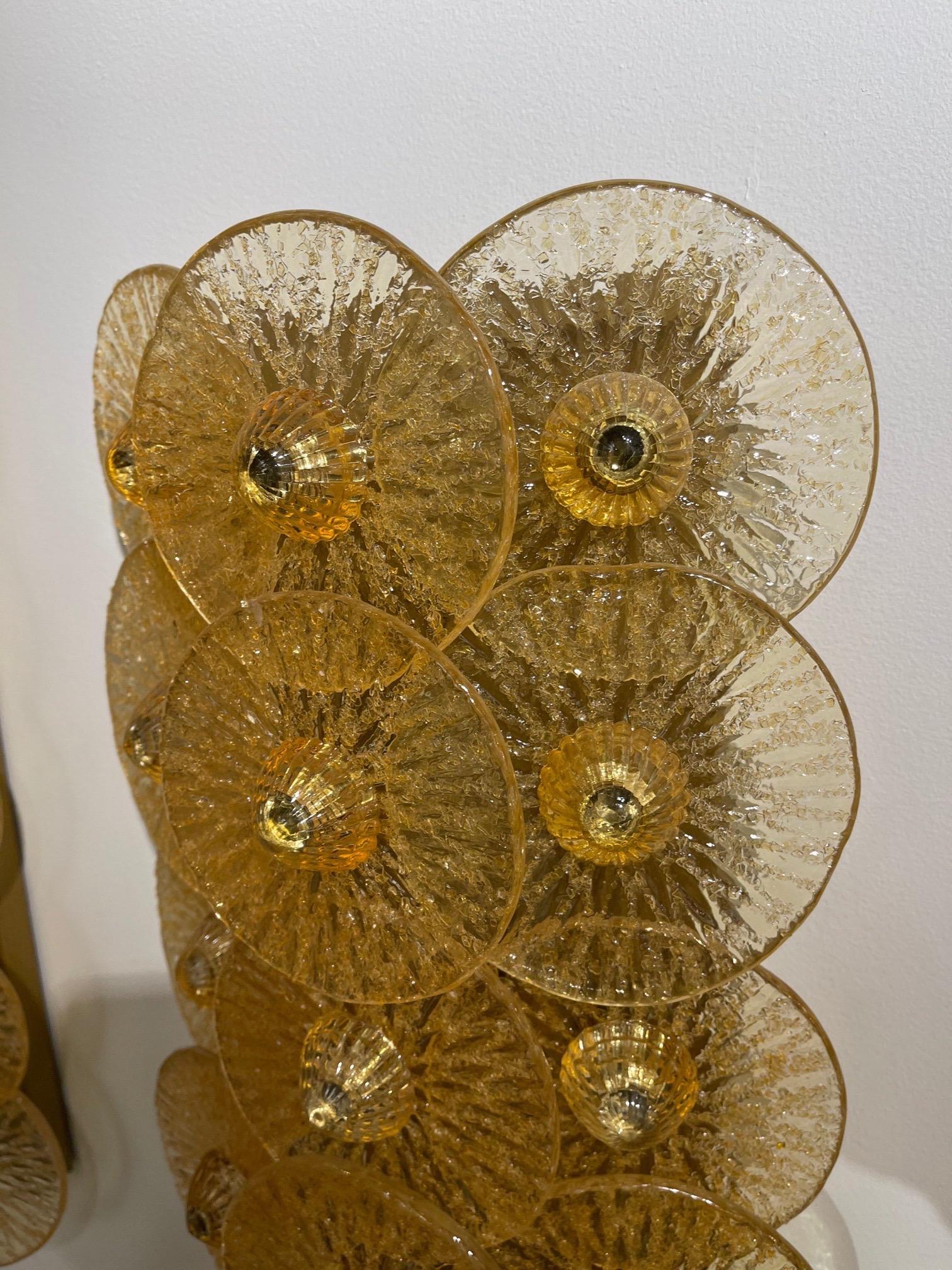 Italian Pair of Modern Murano Glass Disc Sconces For Sale