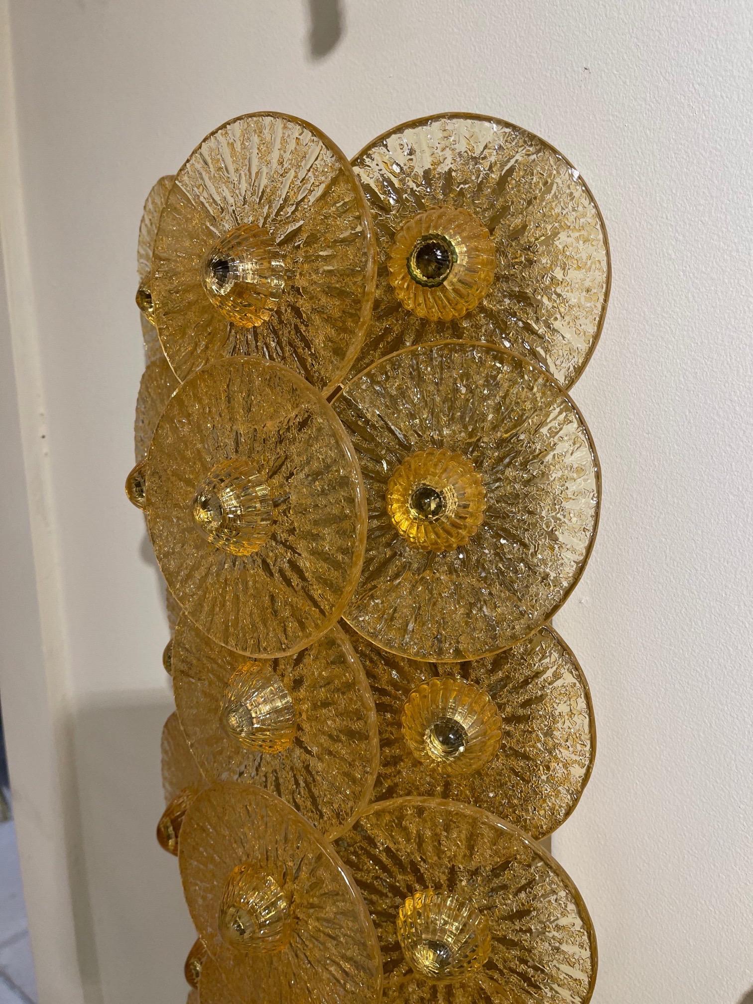 Pair of Modern Murano Glass Disc Sconces In Good Condition For Sale In Dallas, TX