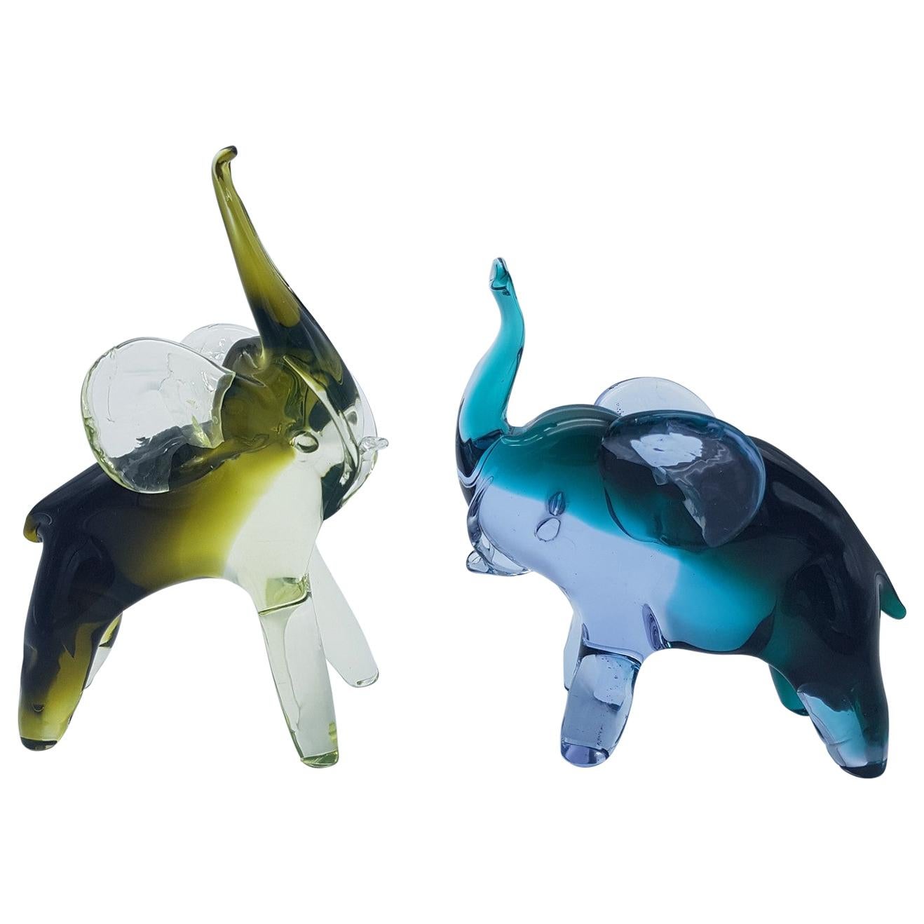 Pair of Modern Murano Glass Elephants by Cenedese, Late 1970s For Sale