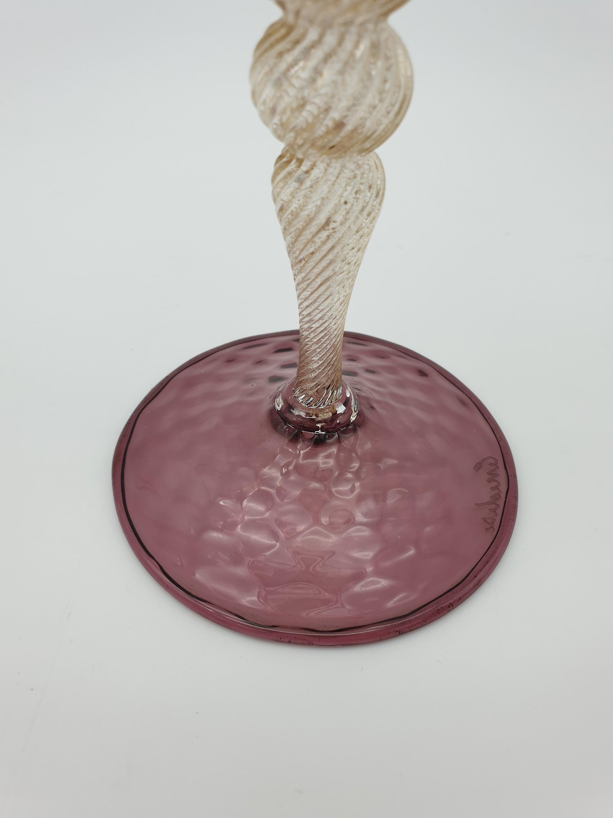 Pair of Modern Murano Glass Goblets by Gino Cenedese, Red & Amethyst, Late 1990s For Sale 6