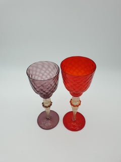 Pair of Modern Murano Glass Goblets by Gino Cenedese, Red & Amethyst, Late 1990s