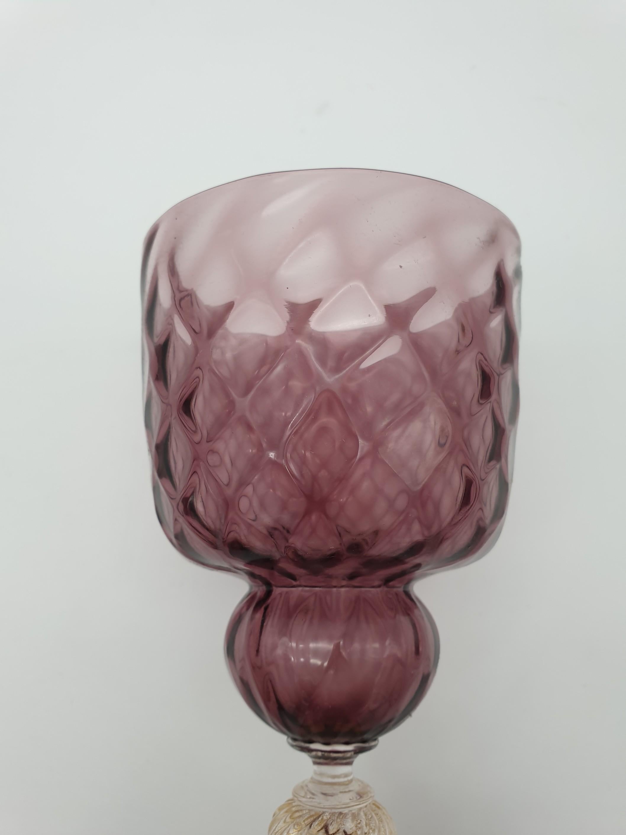 Pair of Modern Murano Glass Goblets by Gino Cenedese, Red & Amethyst, Late 1990s For Sale 2