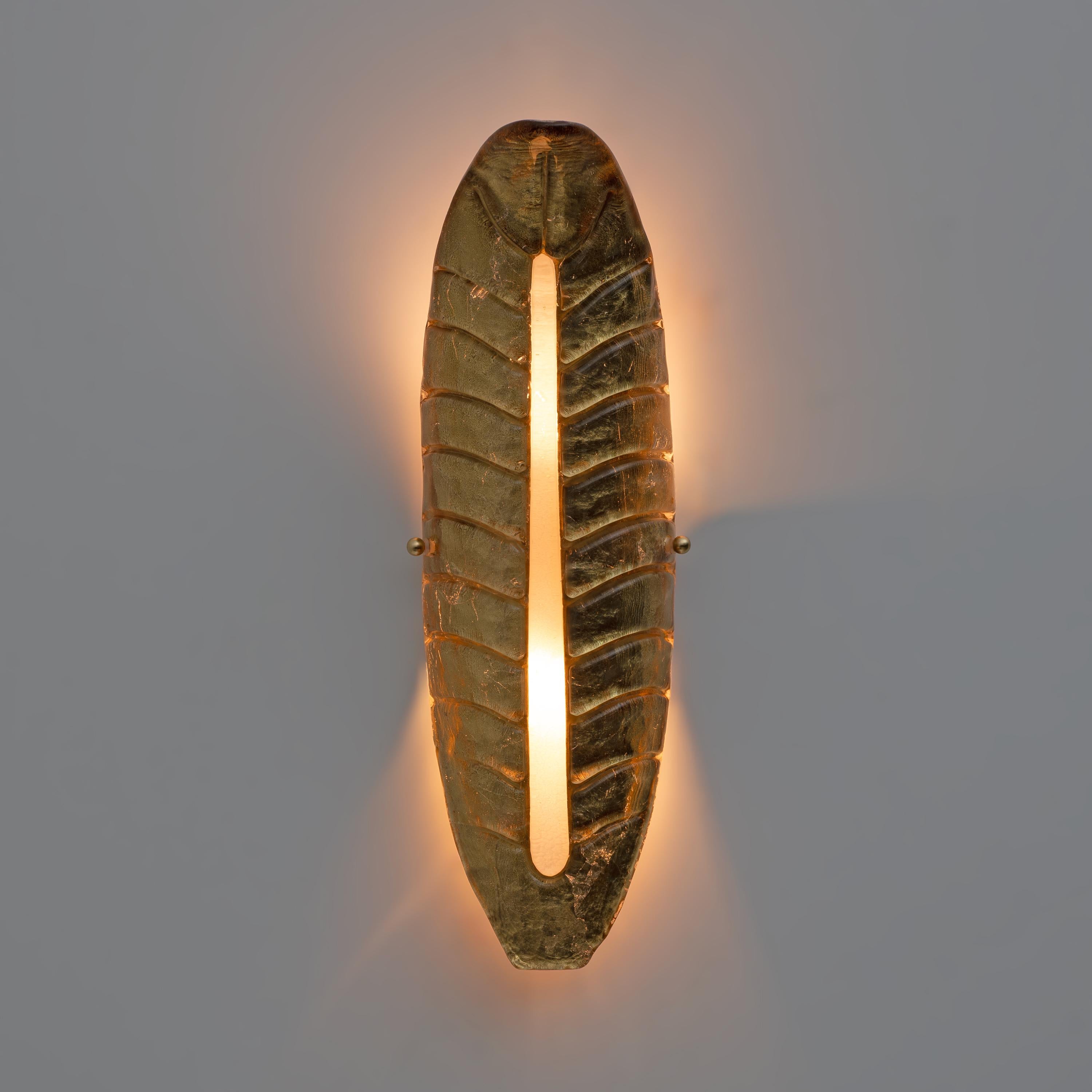 Italian Pair of Modern Murano Glass Gold Leaf Sconces For Sale