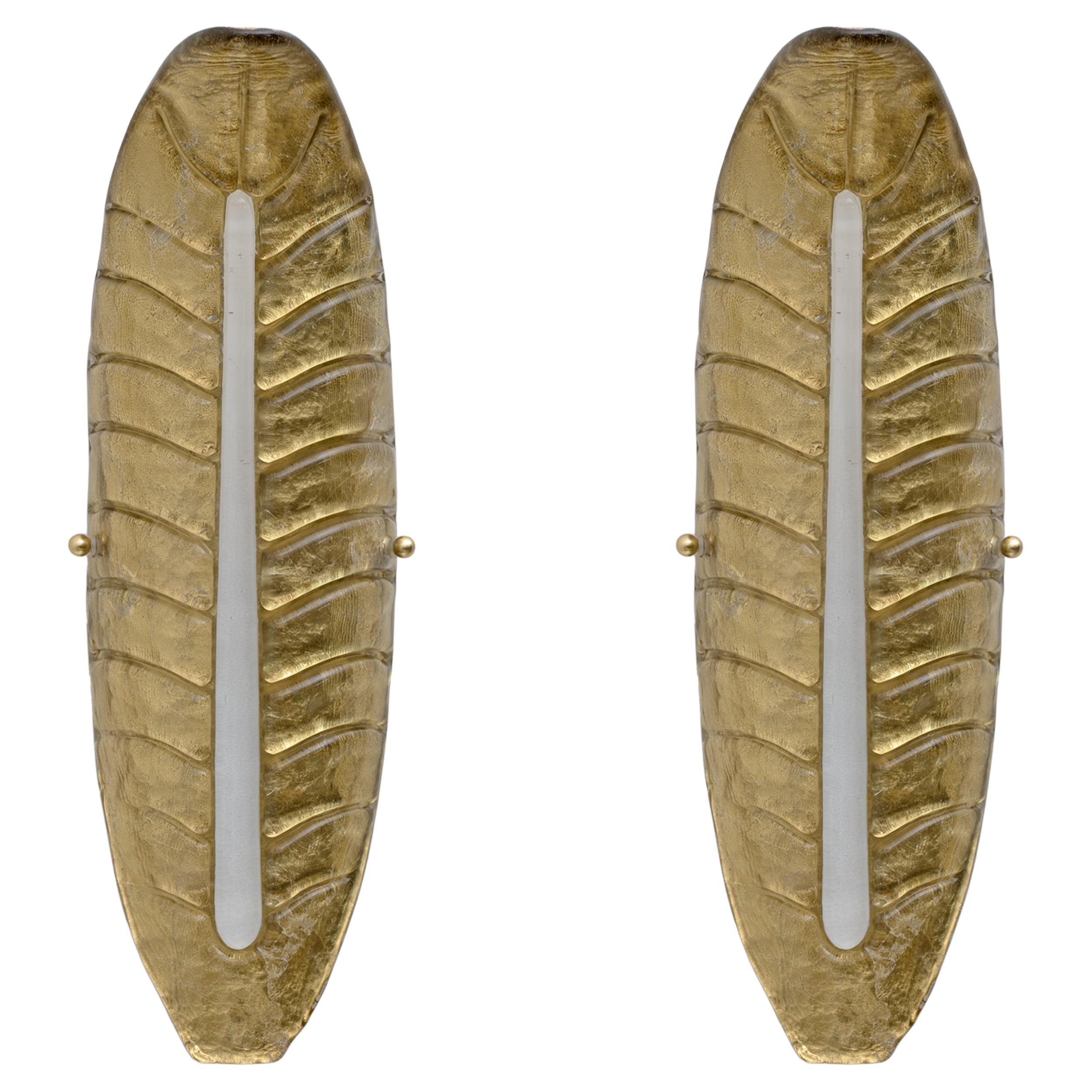 Pair of Modern Murano Glass Gold Leaf Sconces