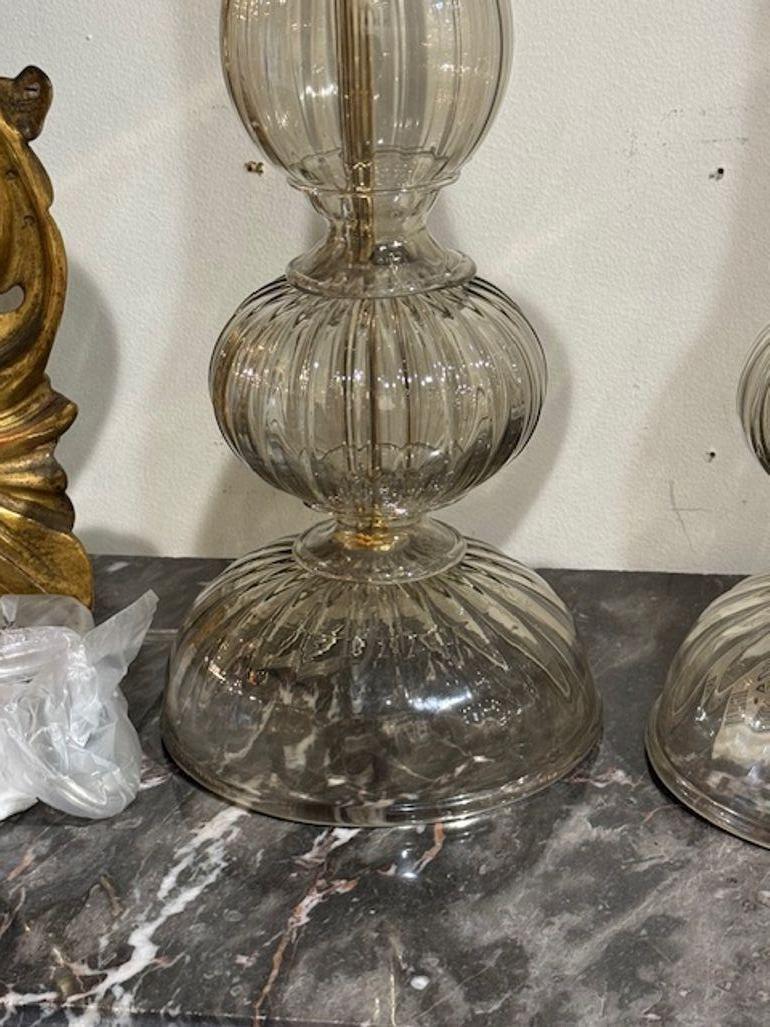 Italian Pair of Modern Murano Glass Lamps in Fume' Color For Sale