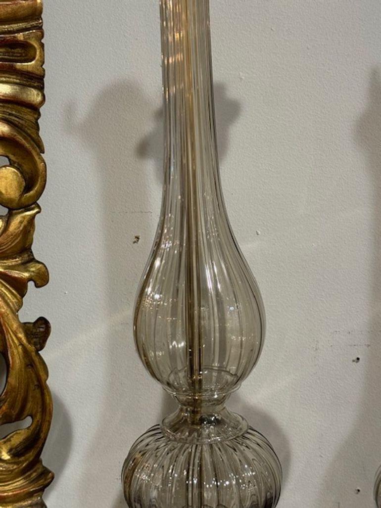 Pair of Modern Murano Glass Lamps in Fume' Color In Good Condition For Sale In Dallas, TX